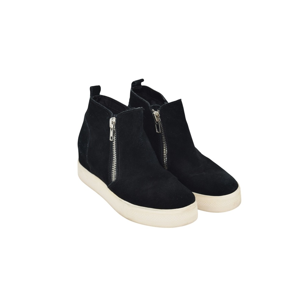 Steve Madden Black Suede Leather Wedgie Hidden Wedge Zip Up Ankle‎ Boots